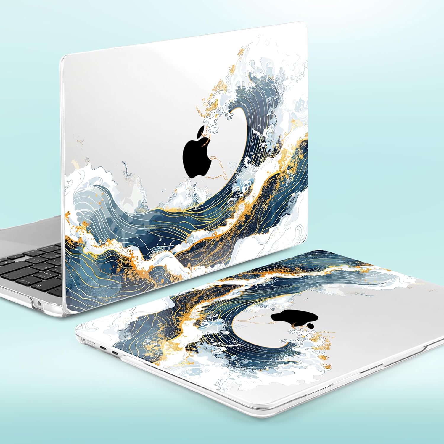 for MacBook Neo 13 inch Case 2026 (Model A3404, A18 Pro) Shockproof & Scratch-Resistant Hard Shell, Keyboard Cover, Trackpad Protector, 2 OTG Adapter, for Women Girly Cute, Wave Illus