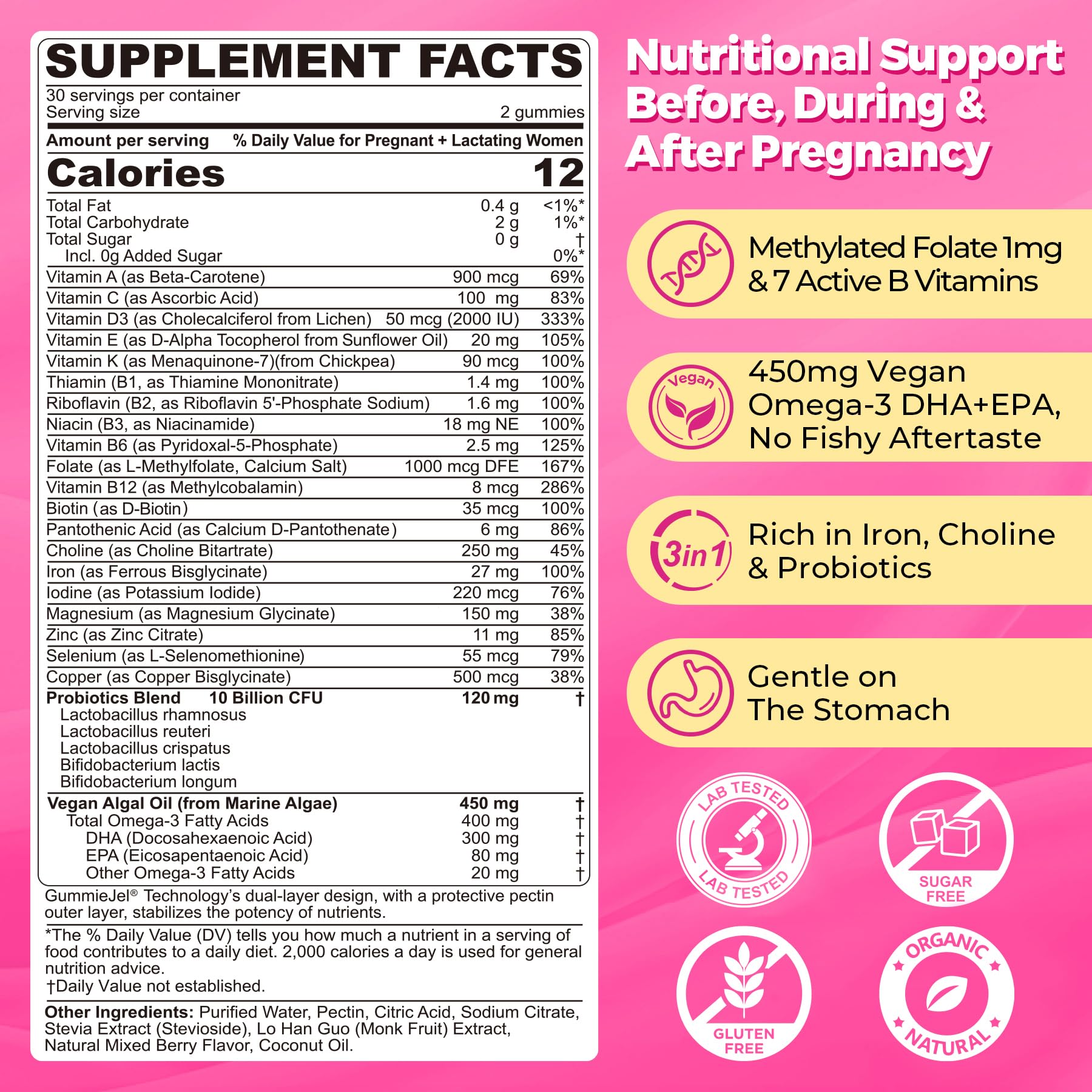 Prenatal Vitamins for Women Gummies w/ Methylfolate 1mg,DHA Iron Choline B6 — Amazon image 2