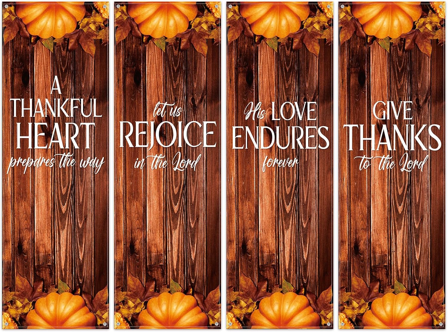 Hosuly 4 Pcs Fall Church Banners for Sanctuary Wall Thanksgiving Harvest Banners with Scripture Bible Verse Banner Welcome Religious Praise Hanging Signs for Church Decor, 2 x 6 Feet (Classic Style)