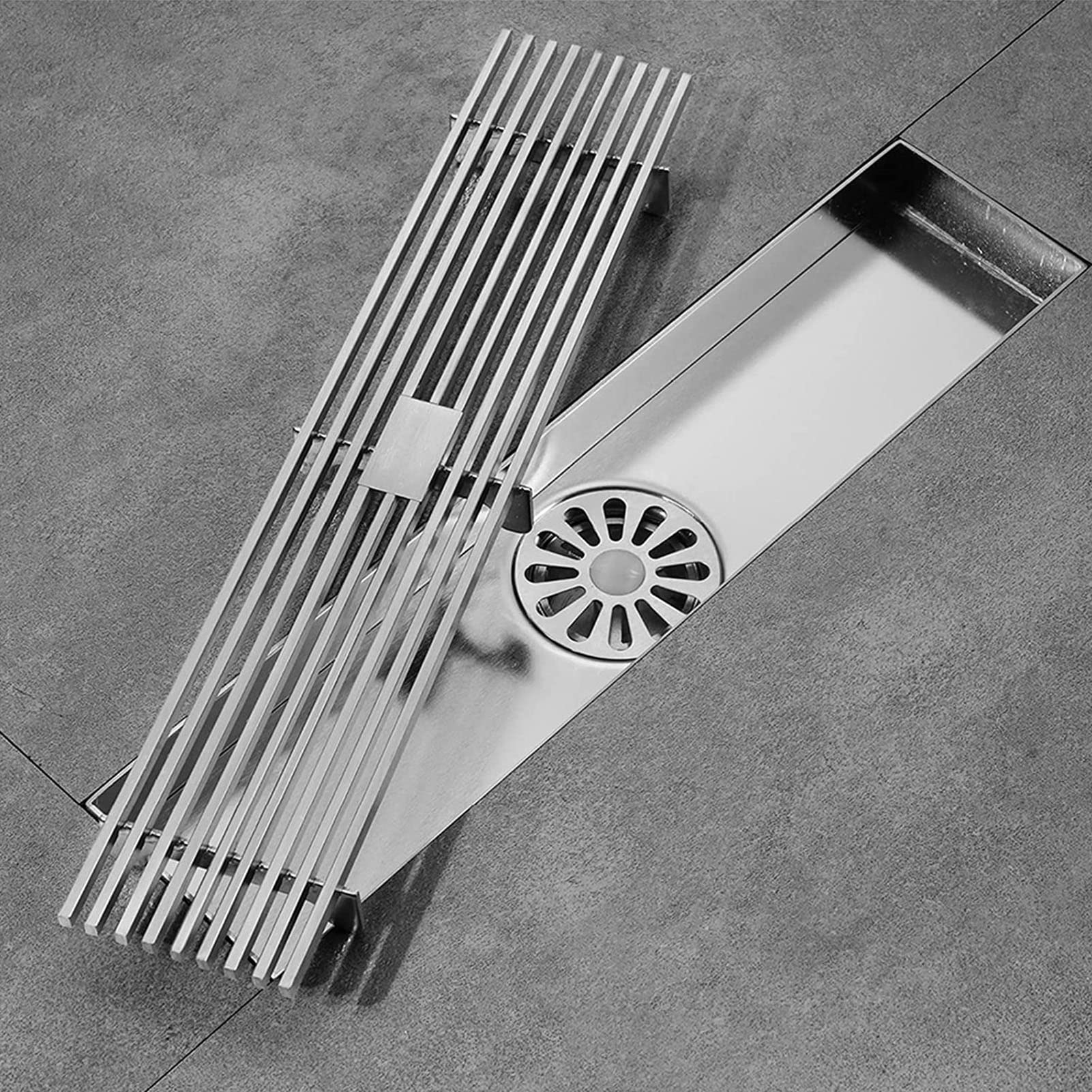 Scarico Doccia Lineare 30cm, Scarico a Pavimento Rettangolare per Bagno, Scarico Doccia in Acciaio Inox con Griglia Patten Rimovibile, Filtra Capelli, Scarico a Pavimento Doccia,Brushed nickel