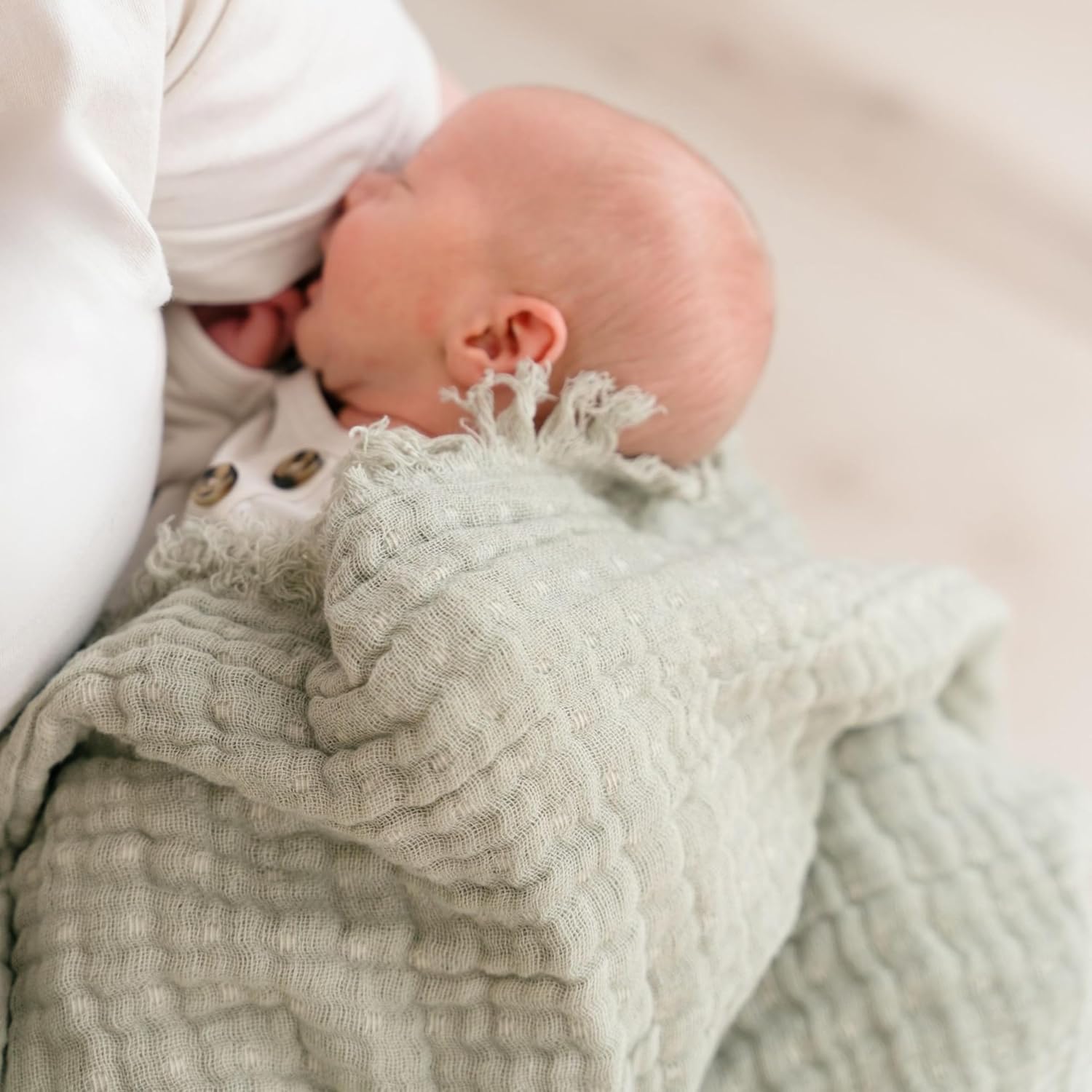 Crane Baby Multi-Layer Muslin Baby Blanket, 100% Cotton Baby Blankets, Sage Green Ombre Design, Nursery Swaddling Blankets for Newborns, 30" x 40", Warm and Breathable Stroller Blankets for Babies