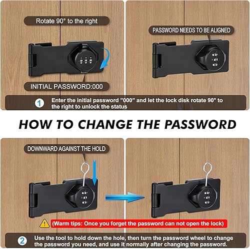 Miniatura 7 de Anti-Theft Household Cabinet Password Hasp Locks, Combination Door Lock, Combination Latches, Keyless Door Lock, Hasp Locks with 3 Digit Password