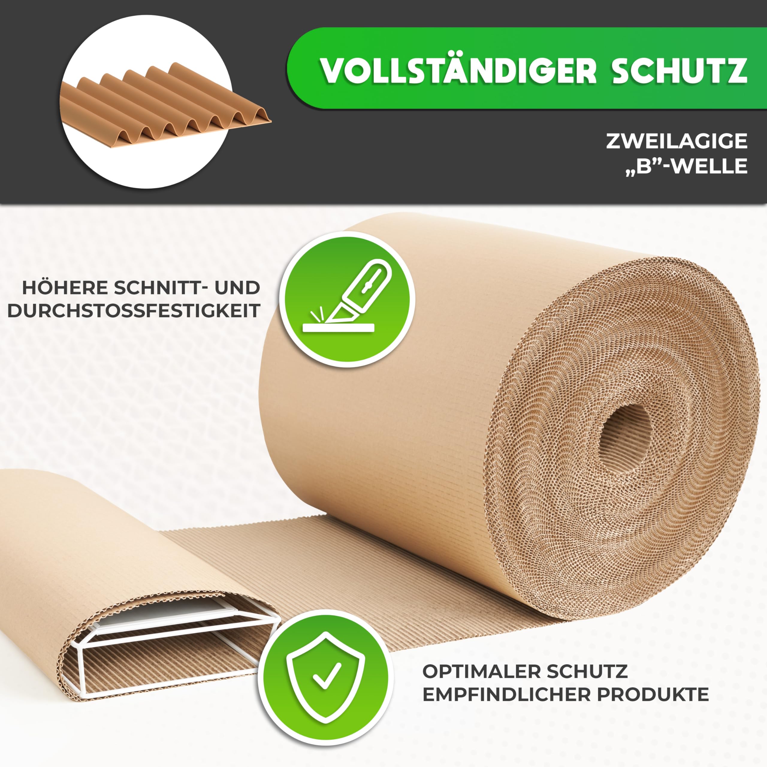 V1 TRADE Wellpappe Rolle 40cm x 10m - Rollenwellpappe 190g/m2 - Verpackungsmaterial für Sicheren Versand und Lagerung - Umweltfreundlich und Recyclebar