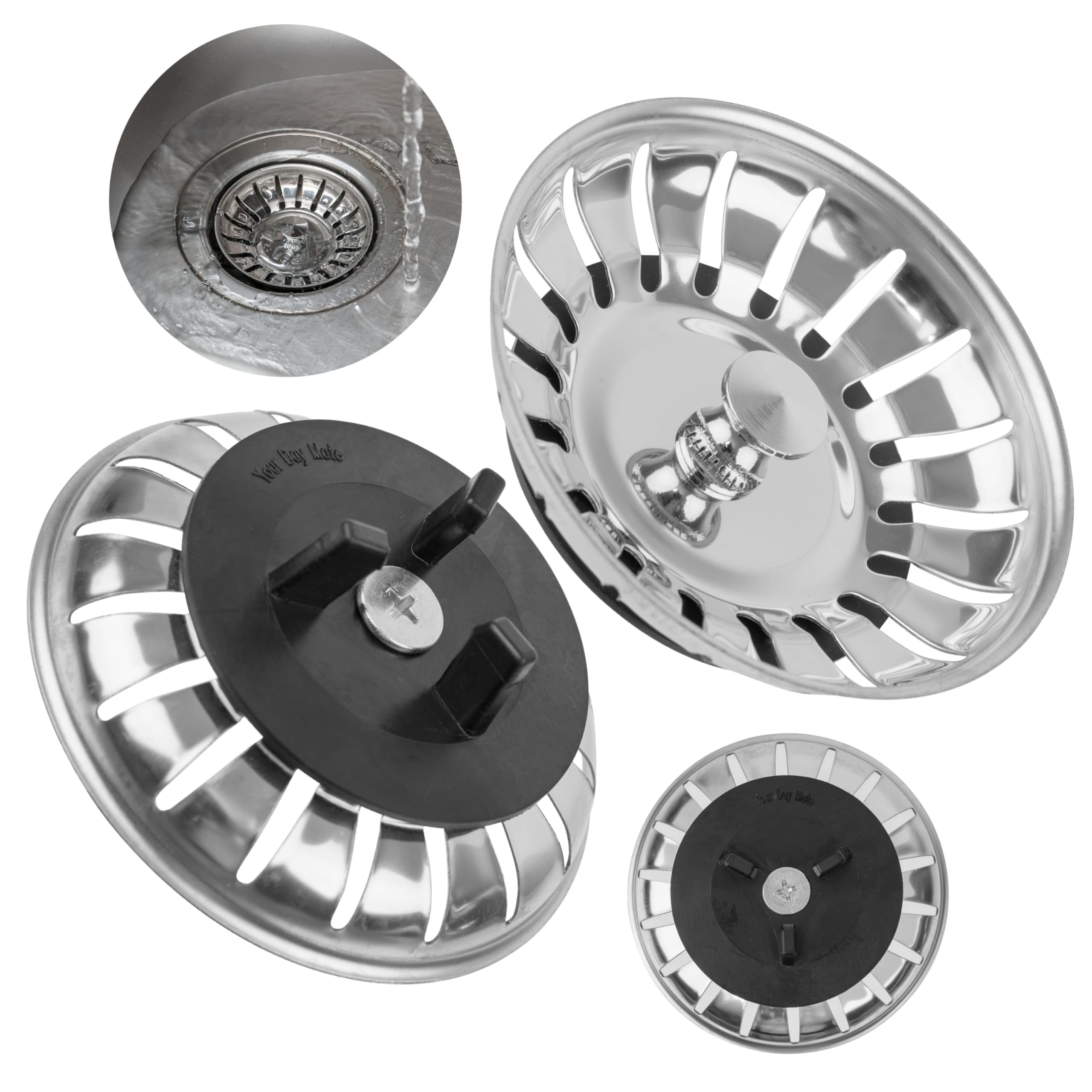 Your Day Mate Strainer Basket, Ø 79.3 Mm, 2 X Sink Strainer Basket, 2 Pack, Ø 79.3 Mm, Compatible With Ikea Siphon Atlant And Domsjö, Strainer Basket With Three-Leg Rubber Seal, Spare Part For Atlant Sink Unit And Domsjö Sink