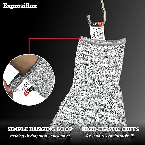 Miniatura 7 de 2 pares de guantes HPPE resistentes a cortes nivel 5 de grado alimenticio, guantes de trabajo para hombres, lavables a máquina y transpirables,