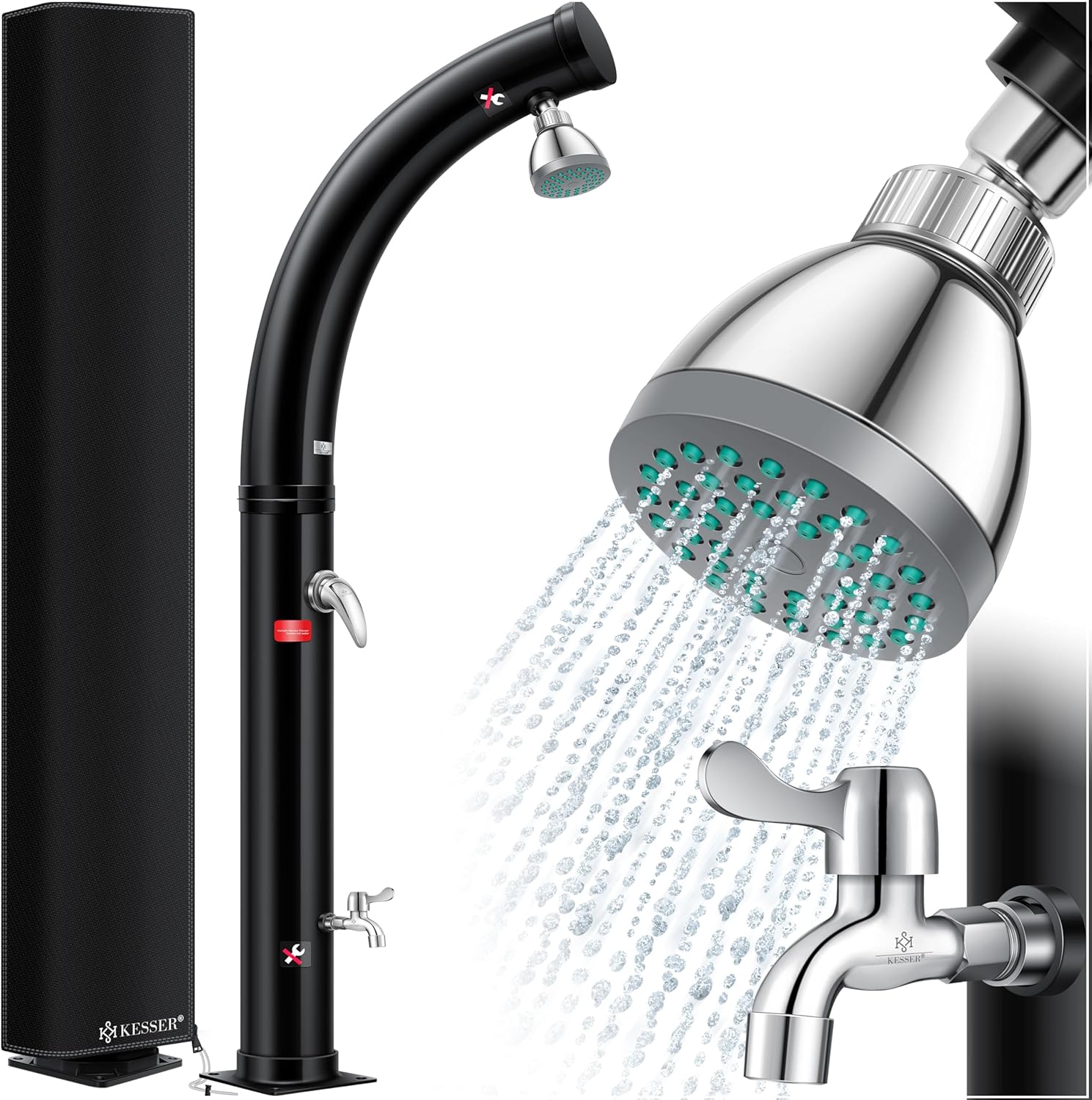 KESSER® Solar Garden Shower Arch Including Metal Shower Shelf + Protective Cover Warm Water | 20 Litres | Max. 60°C | Pool Shower Camping | Rain Shower Head & Tap | Garden Hose Connection
