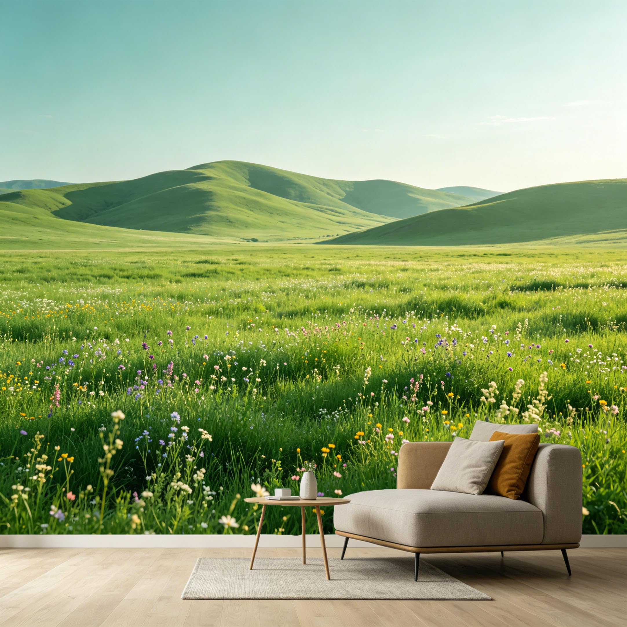 Custom Size Wall Murals Rolling Green Hills Meadow Wildflowers Landscape SelfAdhesive Wall Fabric Removable Large Wallpaper for Photo Living Room Interior Decor