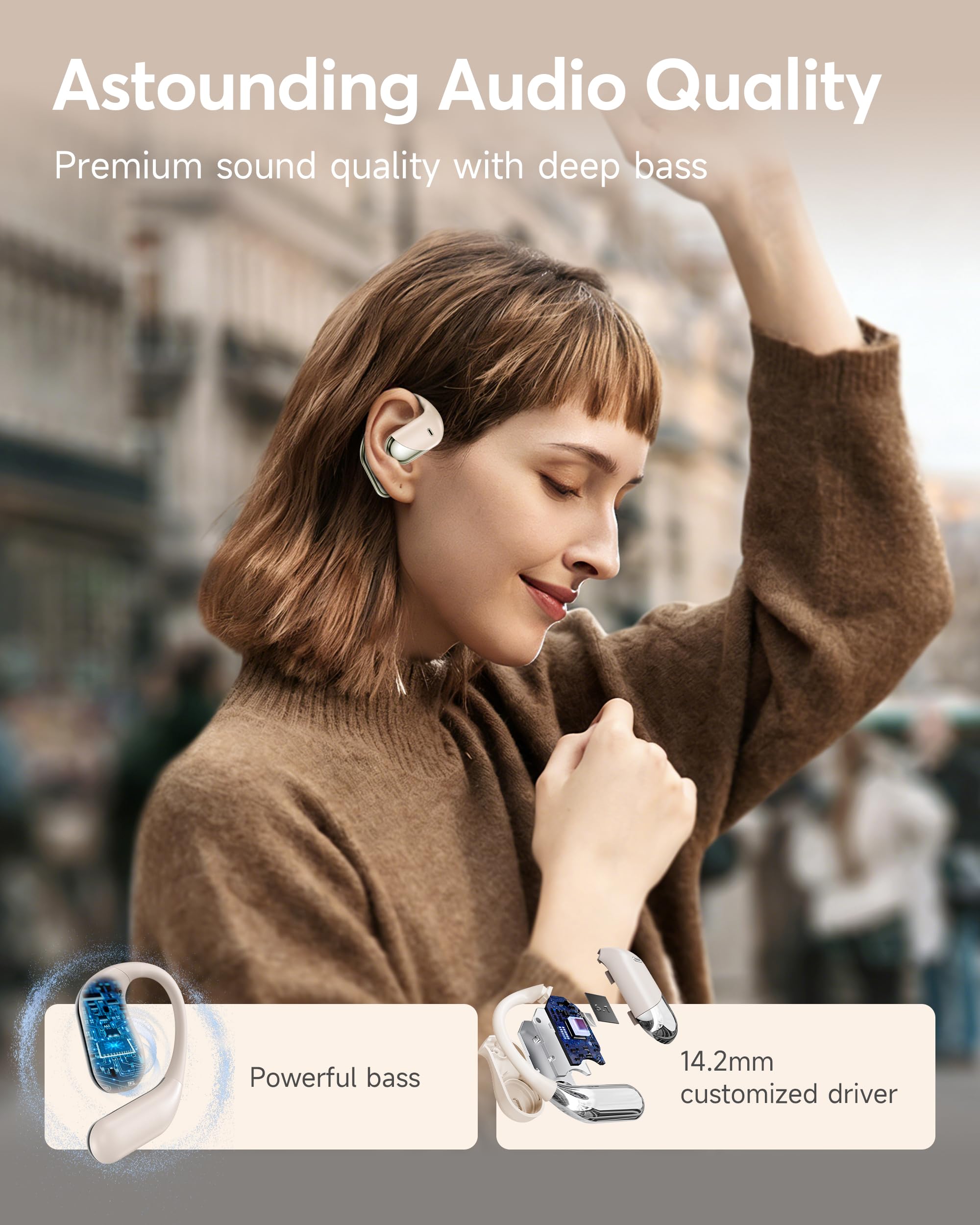Écouteurs à conduction osseuse ultra ouverte, Bluetooth 6.1 avec affichage numérique, 60 heures d'autonomie, étanchéité IP55, confort pour le cyclisme, la course à pied, l'entraînement