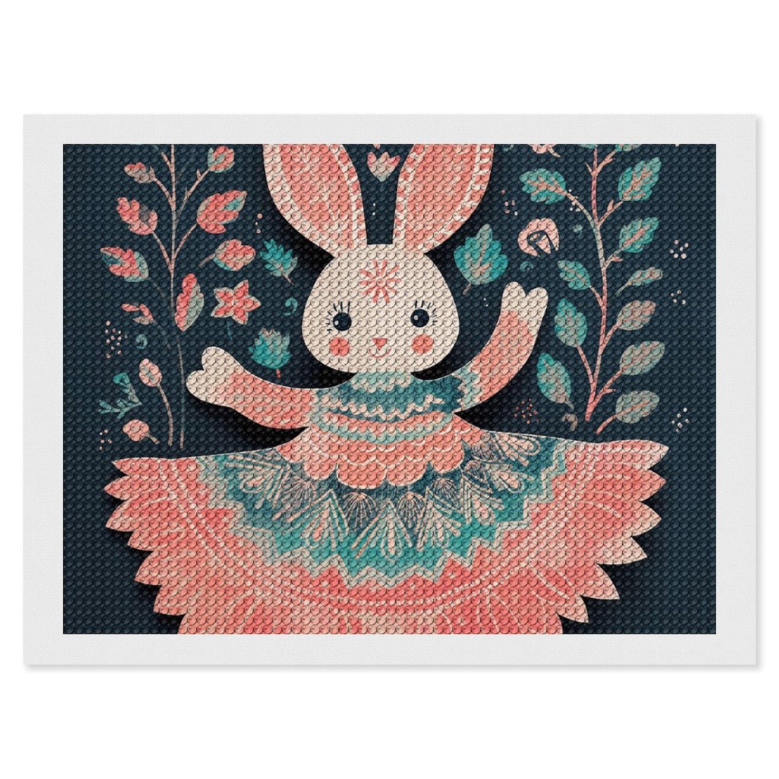 Peach Cartoon Bunny Diamond Painting Kits for Adults, DIY 5D Diamond Painting Kits for Beginners, Round Full Drill Diamond Dots Paintings, Diamonds Pictures Gem Art for Crafts Home Decor 12"x16"