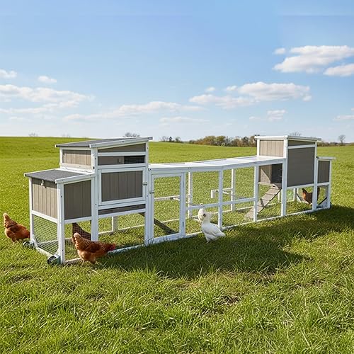 157" L Large Chicken Coop with Run, Mobile Chicken House with Wheels, Nesting Boxes, UV-Resistant Roof, Indoor Outdoor Rabbit Hutch Poultry Hen Cage for 4-6 Chickens with Removable Tray and Ramp