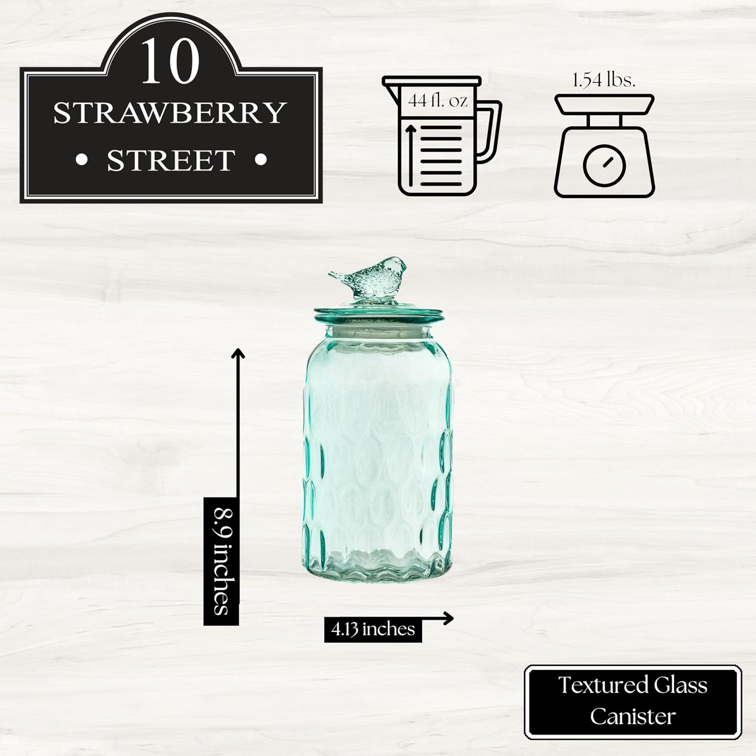 10 Strawberry Street Textured Glass Flower Canister, Dimpled Round, Blue, Set of 2 image 4