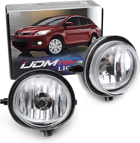 iJDMTOY Un par de luces antiniebla con bombillas halógenas compatibles con Mazda 2 3 5 6 MPV MX-5 Miata CX-7 CX-9 (OEM #LE45-51-690C, LE46-51-680C)