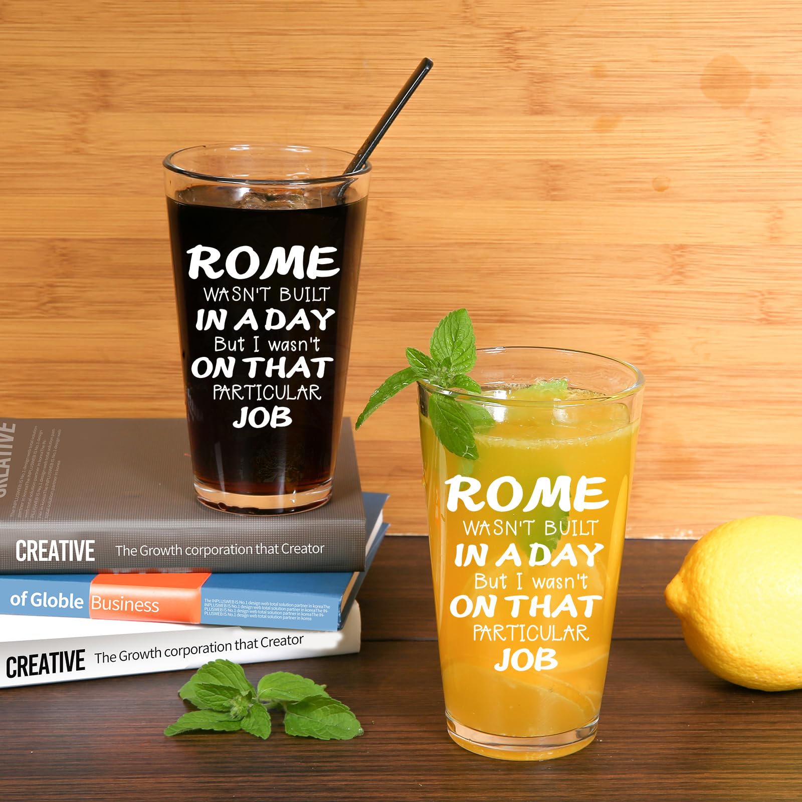 Jogskeor Rome Wasn't Built In A Day But I Wasn't On That Job Beer Glass 16oz, Gifts for Construction Workers, Birthday Christmas Gifts for Project Engineer Builder