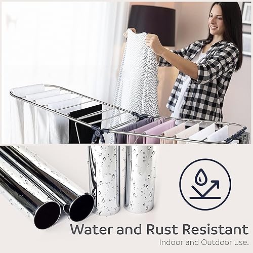 Miniatura 7 de Smartsome Tendedero plegable de acero inoxidable de 2 niveles con alas ajustables en altura, 33 rieles de secado, clips para calcetines, plateado y