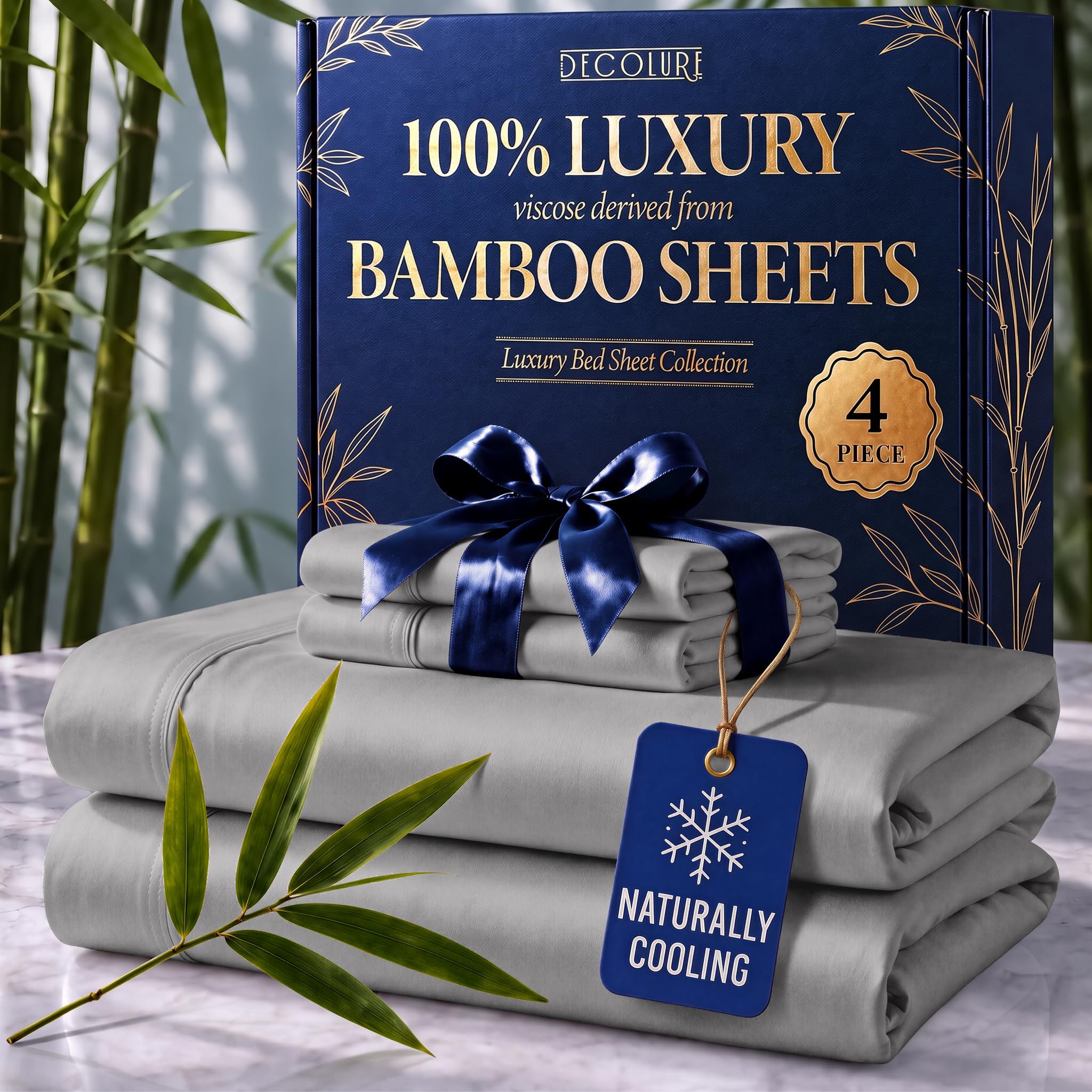 DECOLURE 100% Viscose Derived from Bamboo Sheets Full Size | 4 Pc Bed Set