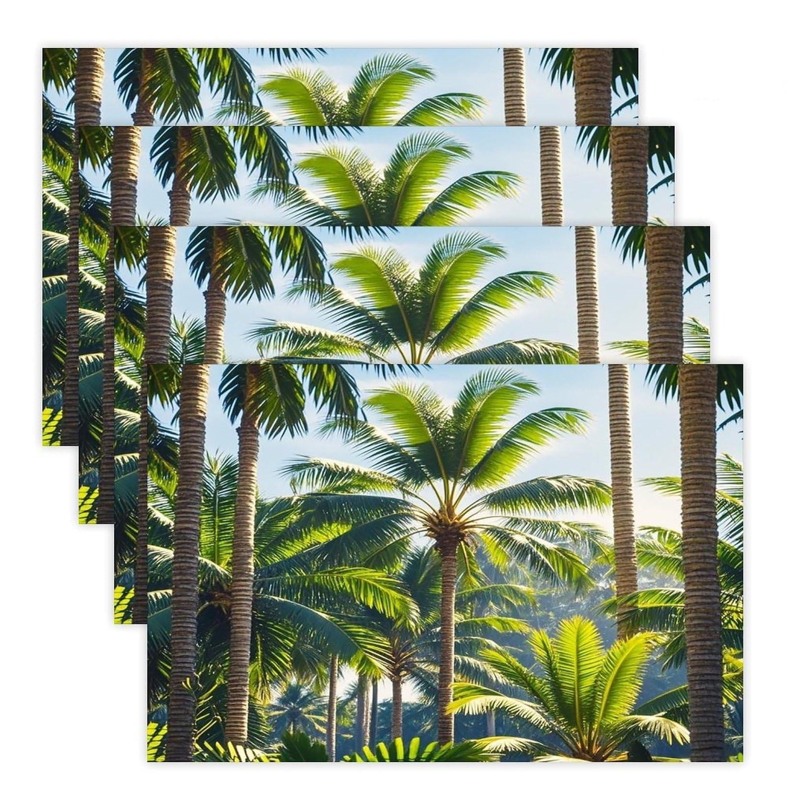 Palm Trees Placemats Flax Place Mats for Dining Table Rectangle Non-Slip Table Mats Heat Resistant Washable Placemat for Kitchen Home Decor Party Outdoor 12" X 18"