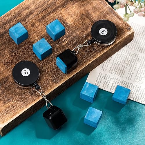 Miniatura 4 de Wettarn Juego de 2 cubos de tiza para billar y 8 cubos de tiza de billar, clip retráctil para cinturón de dibujo, soporte para tiza de piscina, taco