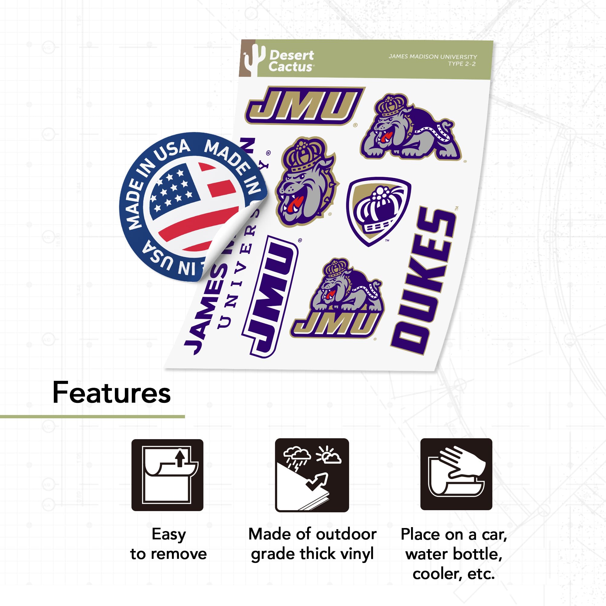 Desert Cactus James Madison University JMU Dukes Vinyl Decal - State Border Sticker For Laptop, Car, Water Bottle - View #4