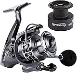 Sougayilang Fishing Reel 13+1BB Light Weight Ultra Smooth Aluminum Spinning Fishing Reel with Free Spare Graphite Spool Silver, Black