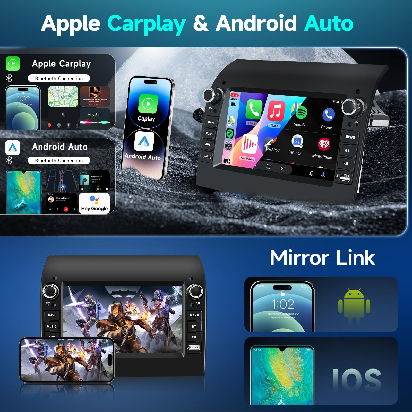 Hodozzy 4G+64G Android Autoradio für FIAT Ducato 2008-2015, Citroen Jumper/Peugeot Boxer 2011-2015 mit Wireless Carplay Android Auto, 7 Zoll Touchscreen 2 Din Radio Navi Bluetooth WiFi RDS Kamera