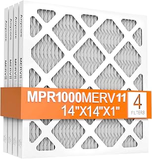 14x14x1 AC Furnace Air Filter, MPR 1000, 4 Pack MERV 11 Pleated HVAC Filter (exact dimensions 13.75x13.75x0.75 inch)