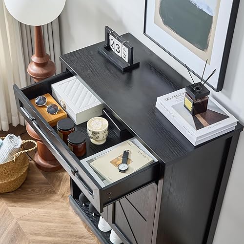 Miniatura 4 de SOOWERY Armario de zapatos con cajón, armario de almacenamiento de zapatos de granja con puertas, organizador de zapatos estrecho de 5 niveles para