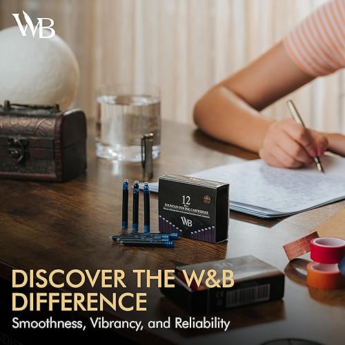 Miniatura 3 de Wordsworth & Black Paquete de 12 repuestos de tinta para pluma estilográfica, juego de 12 cartuchos de tinta azul, tamaño largo estándar
