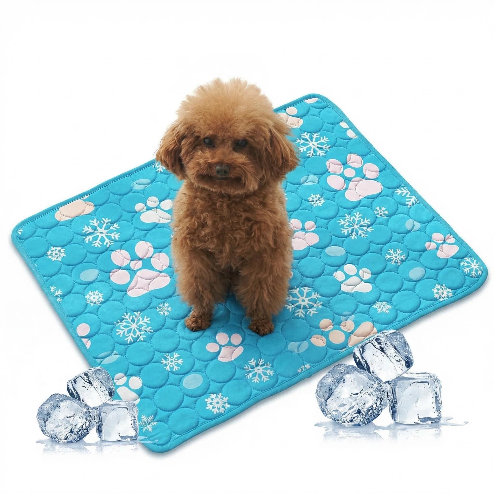 PORUPAEL Dog Cooling Mat Blue Paw Print Pet Cooling Mat Summer Cooling Mat for Dogs Easy-Fold Pet Cool Mat for Home Travel Soft Sleeping Pad for Home Car Crate Travel (M(60 * 50cm))