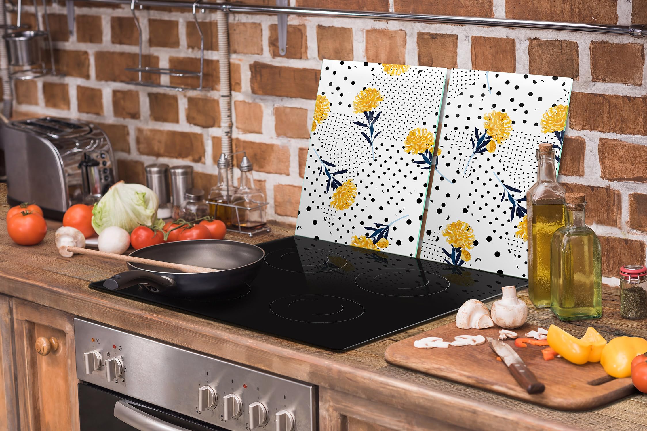 TMK ArtDeko Piastra di copertura per piano cottura in vetroceramica 75 x 52 cm 2 pezzi induzione universale per piani cottura protezione antispruzzo tagliere in vetro temperato, Mosaico
