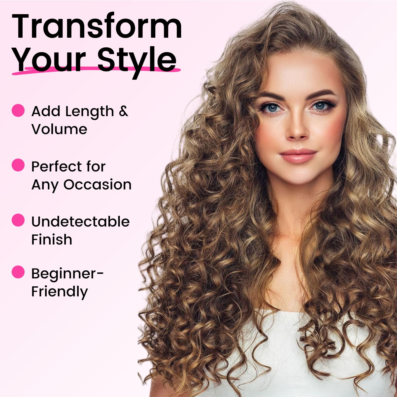LunarCharm extensiones de cabello rizado de 4 piezas, 40 cm extensiones de cabello con clip, cortas invisibles naturales para mujeres, marrón chocolate con reflejos
