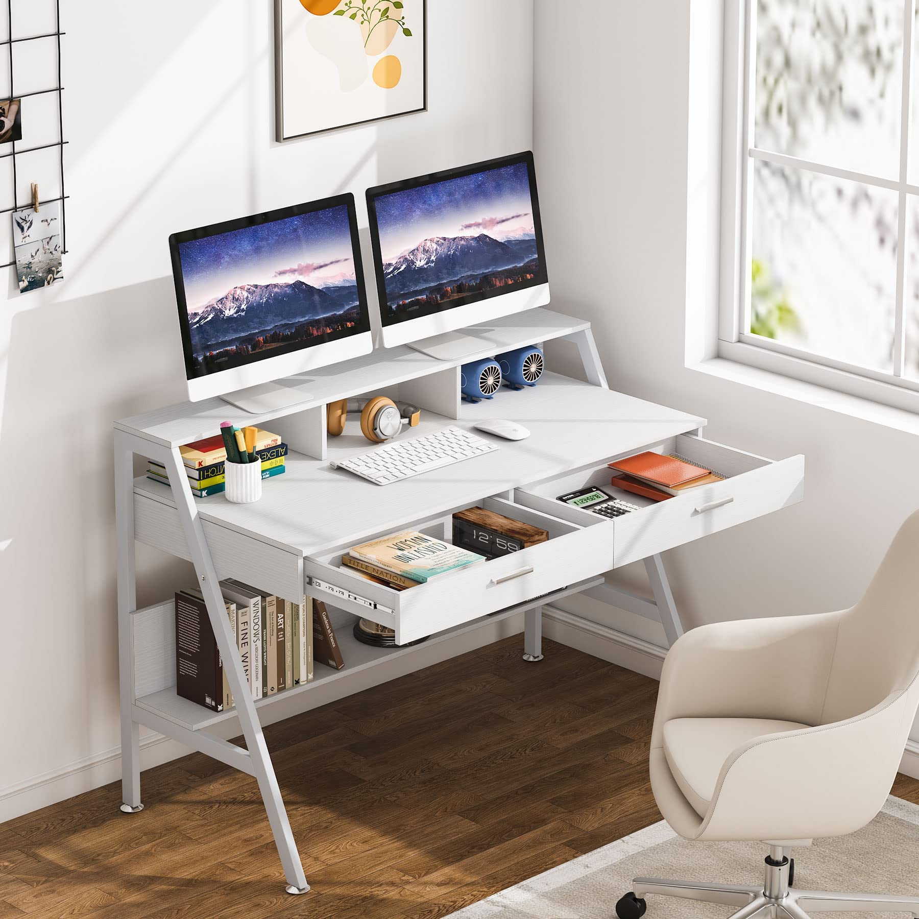 Buy Tribesigns Computer Desk with Storage Shelf & Drawers, Modern 47