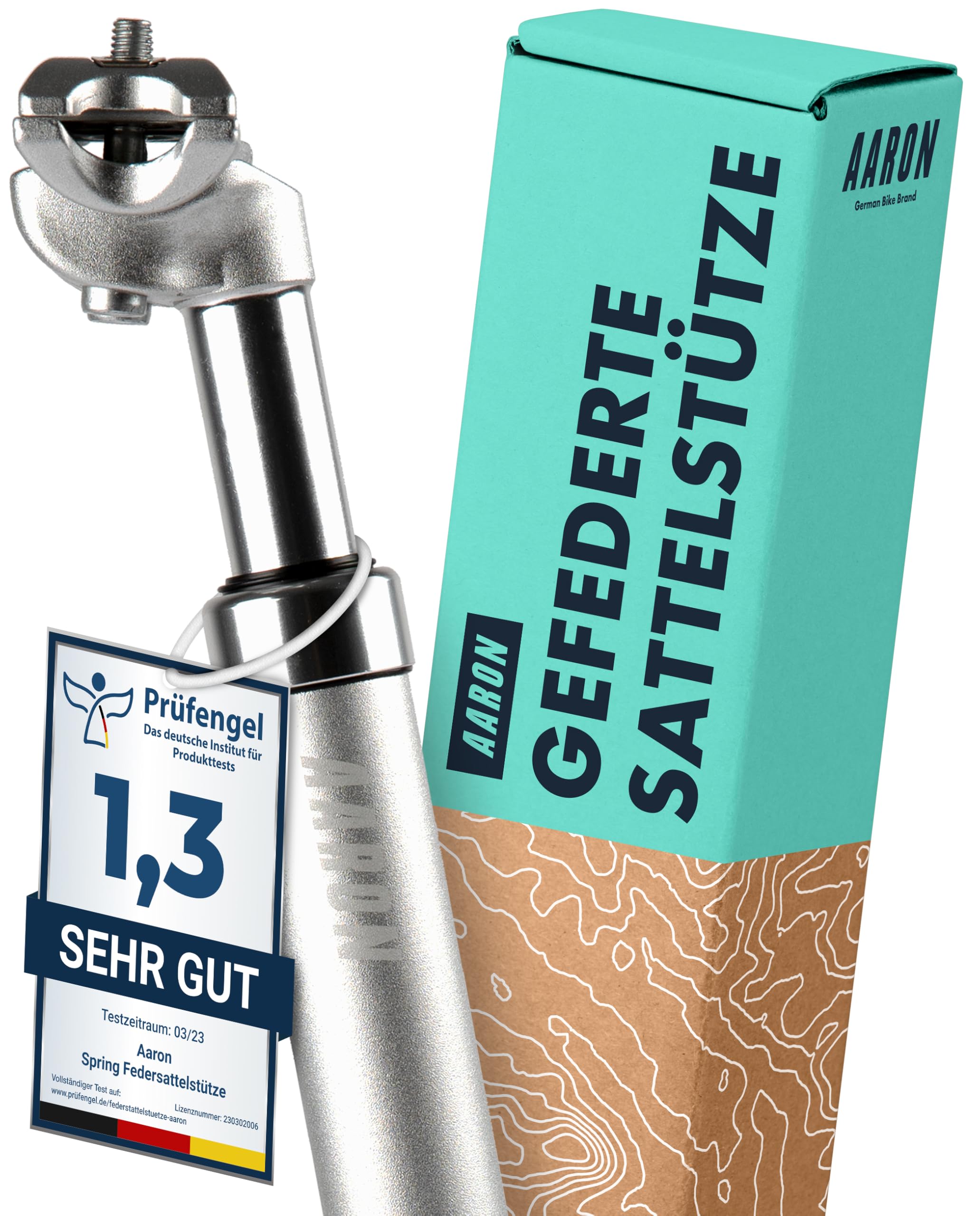 AARON Spring Federsattelstütze - [Das Original] - 27,2, 30,9 oder 31,6 mm Durchmesser - Gefederte Aluminium Sattelstütze 350mm Länge - Fahrrad Sattelstütze gefedert für E-Bike, MTB, Downhill, Trekking