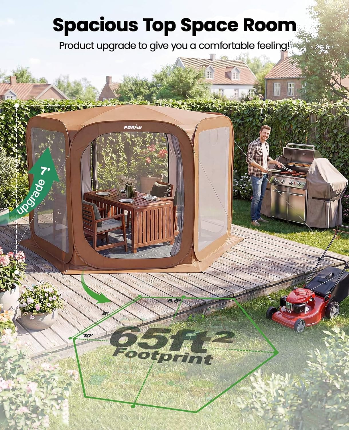 Porayhut Pop up Screen House Tent Sun Shelter with Breathable Mesh Doors,Portable Camping Tent with Detachable Waterproof Floor,10x10FT Screen Canopy Outdoor for Family Friends Party in Backyard,Park