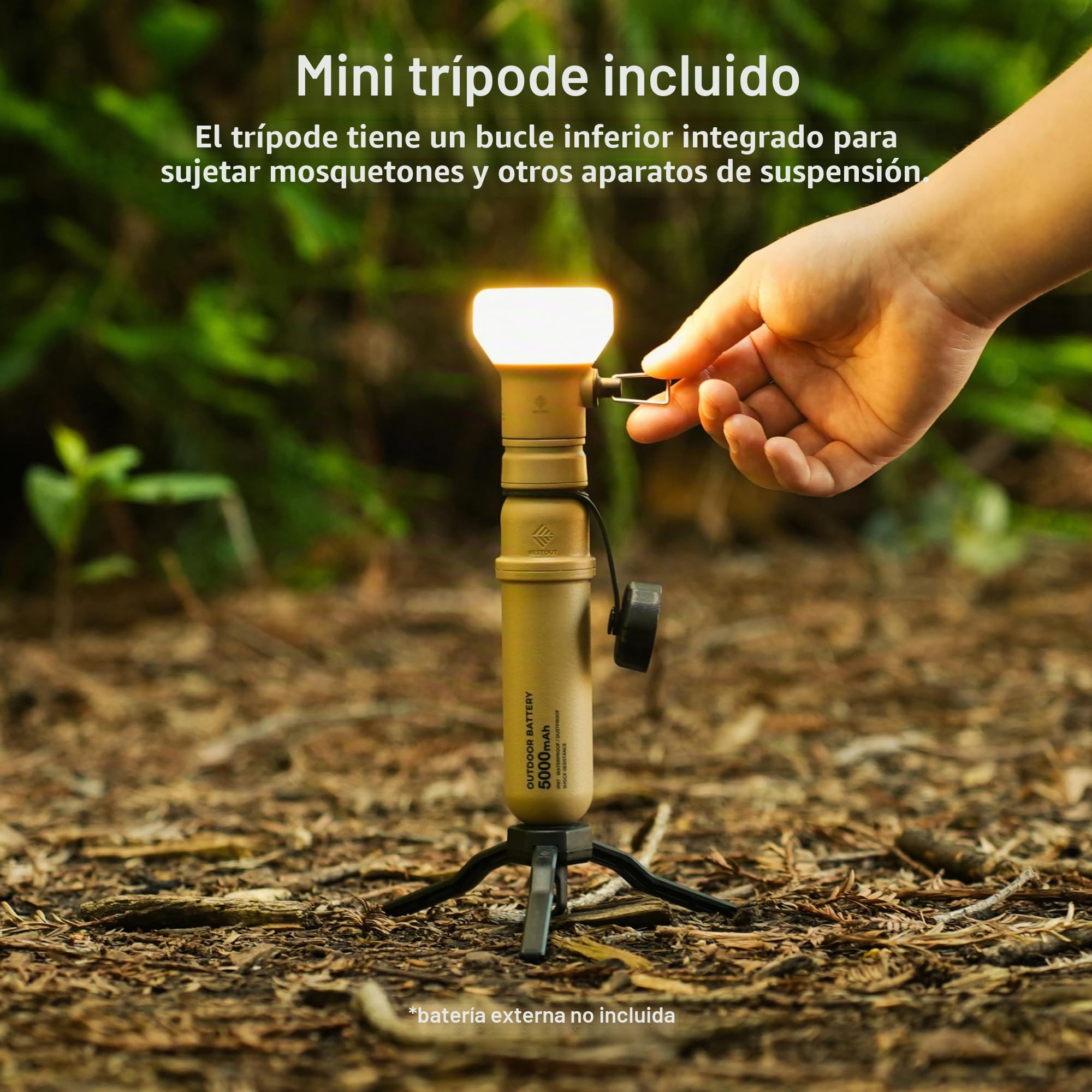ELECOM NESTOUT - Linterna LED para acampar al aire libre con mini trípode, luz LED suave regulable alimentada por USB, IP44, resistente al agua, al polvo, 10-350 lúmenes, lámpara portátil para banco