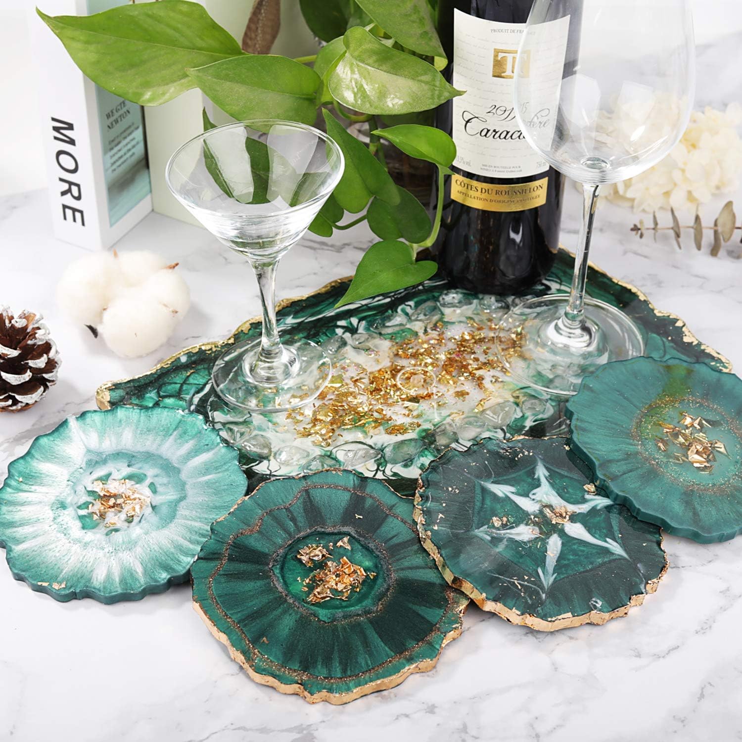 LET'S RESIN 4Pcs Resin Coaster Molds, Druzy Geode Agate Silicone Coaster Molds for Epoxy Resin, 5Inches Large Mould for DIY Art Craft Cup Mats, Durable and Flexible Moulds