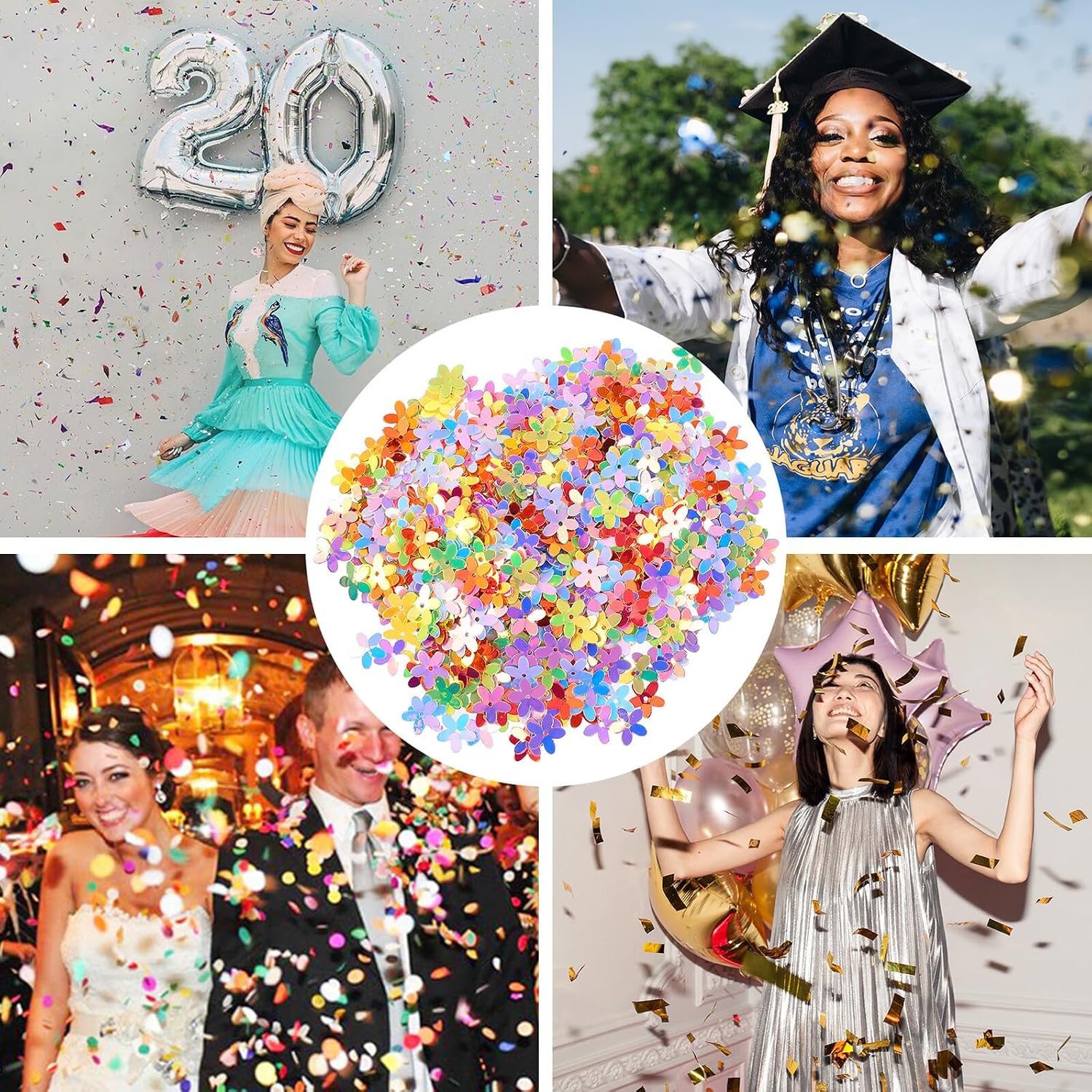 BETOOKY Colorful Flower Shape Confetti 60g Plastic Table Decor Romantic Party Sequins Decoration for Wedding and Celebration
