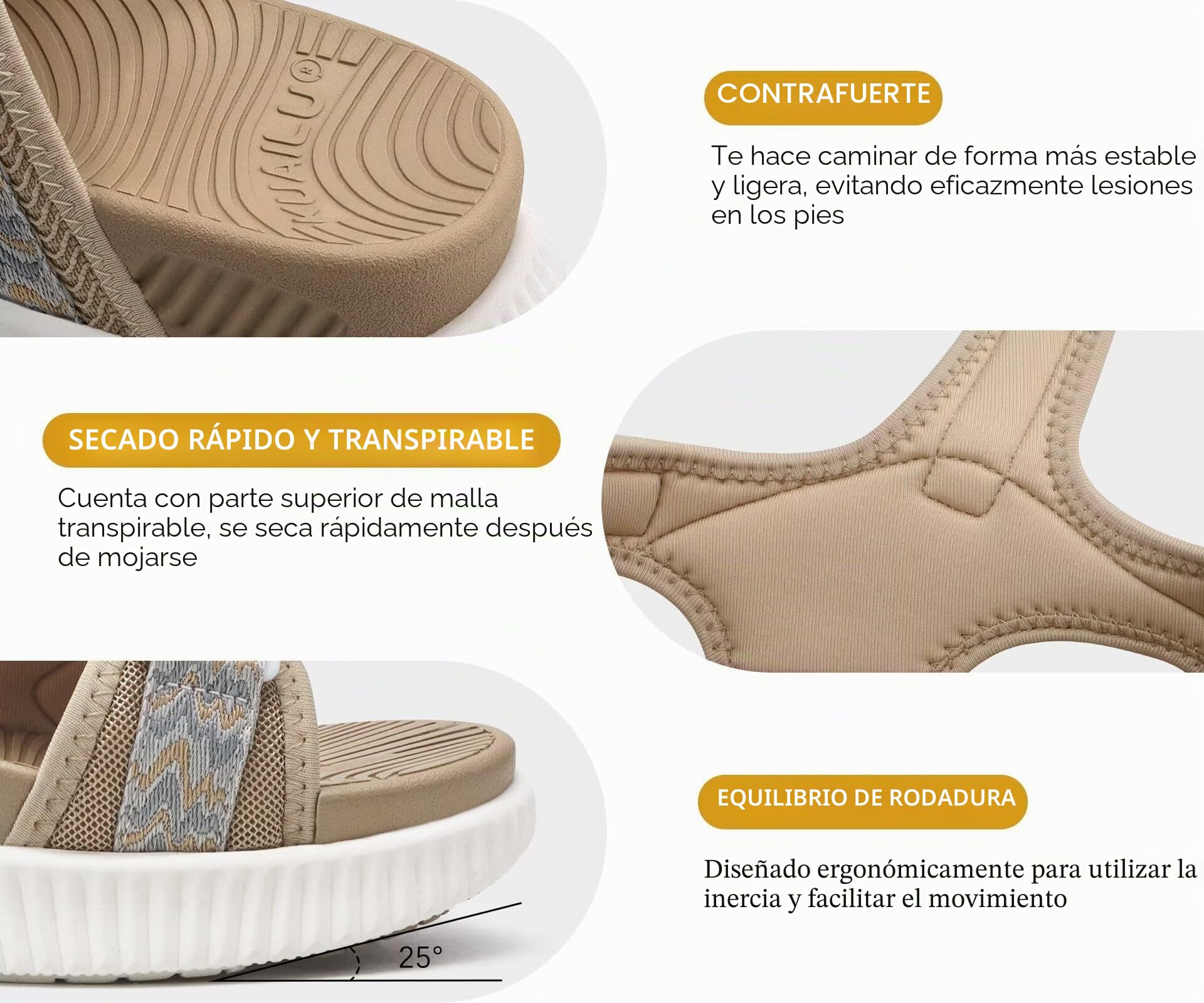 KuaiLu Sandalias Trekking Deportivas Mujer Ortopedicas Senderismo Sandalias | Comodas Caminar Fascitis Plantar Sandalias Verano Abierta Ligera Cuero Ajustables Antideslizantes Sandalias Montaña Beige 41