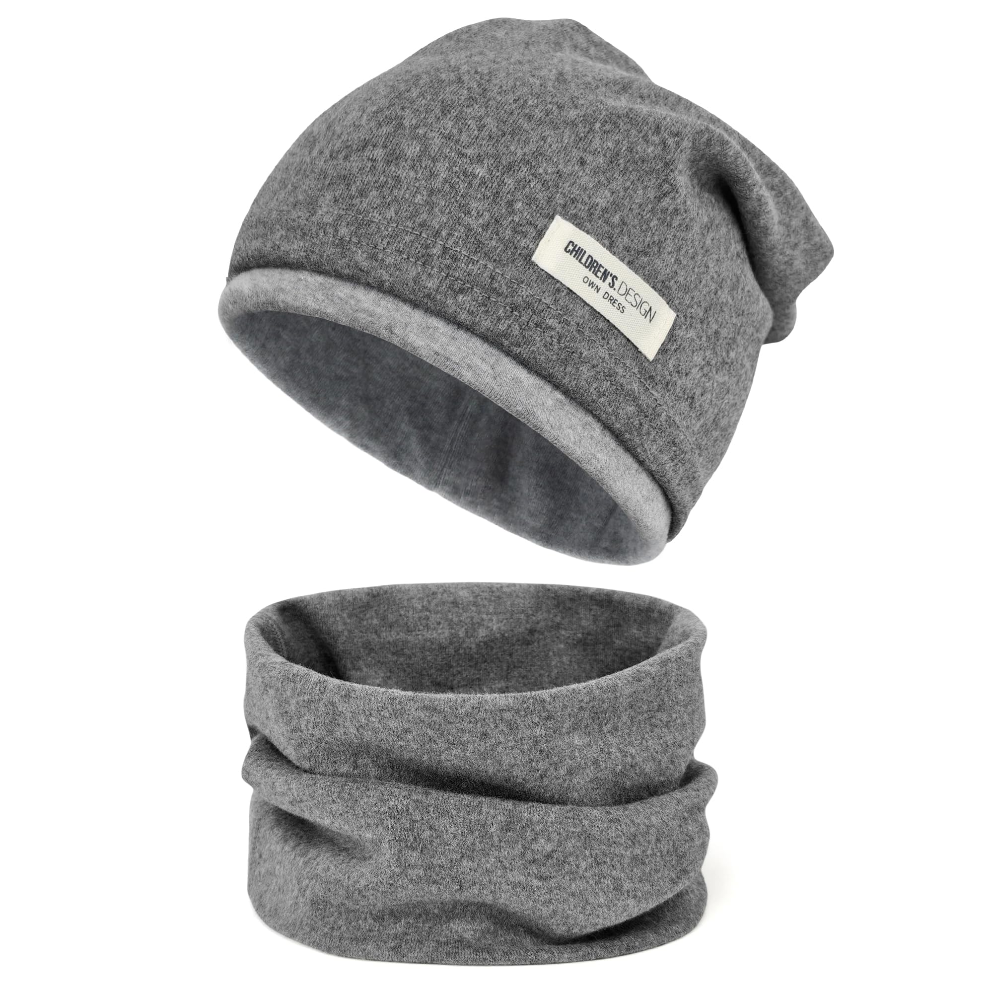 beifon Kinder Beanie Mütze & Loop Schal Set, 95% Baumwolle Mütze Schal Set Mädchen Jungen 2-8 Jahren, Schlauchschal Warme Wintermütze Strickmützen für Herbst Winter Frühling