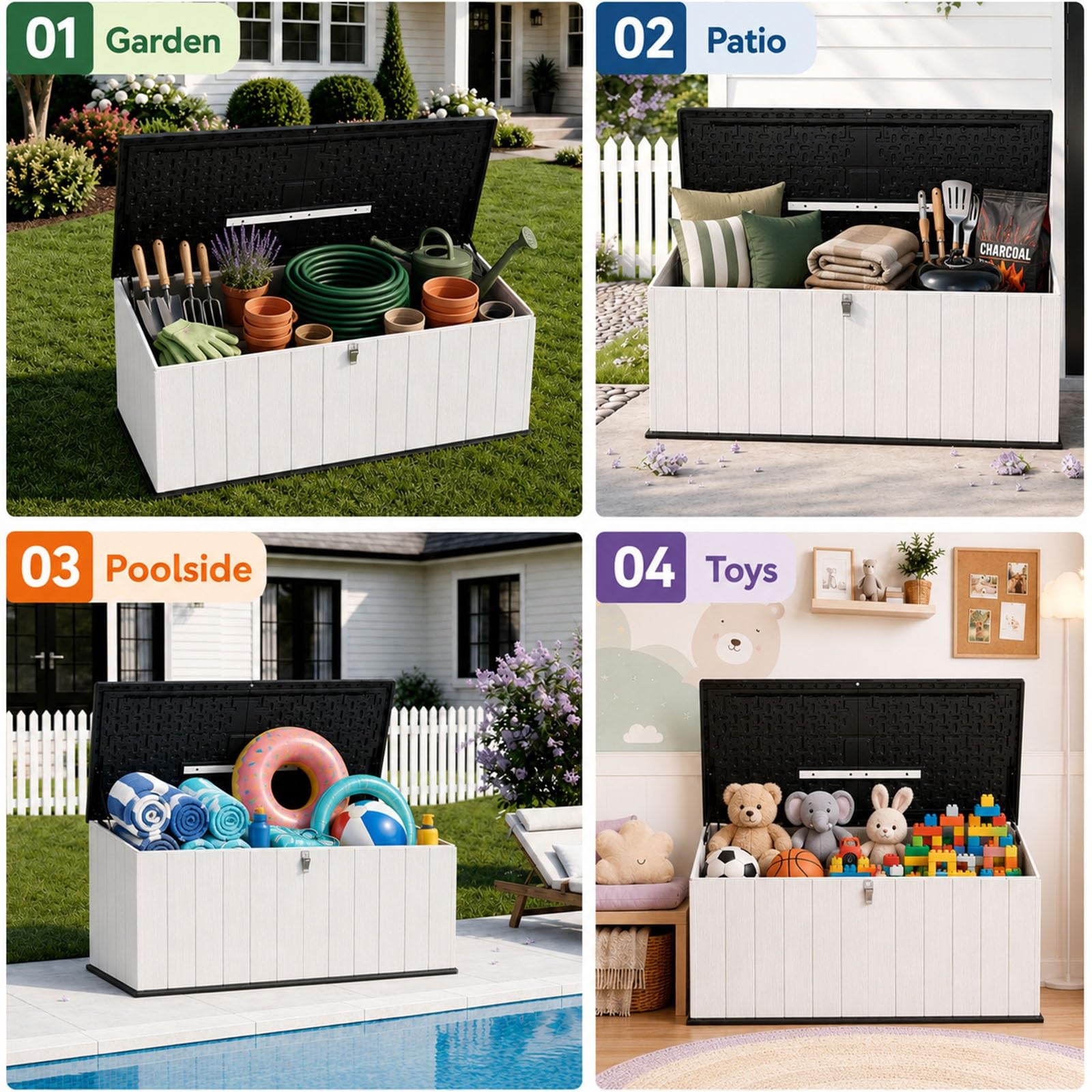 Generico Baule da esterno 150 gal in HDPE con coperchio lucchettabile | Baule da esterno in HDPE resistente alle intemperie per cuscini, attrezzi, piscina e pacchi(Gray)