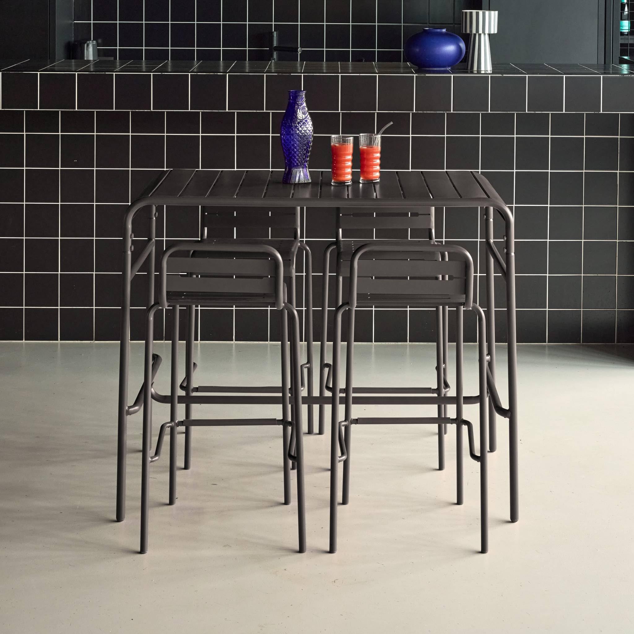 sweeek - Outdoor-Bartisch, 4 Hochstühle aus Stahl, 120 x 70 cm x 95 cm - Amelia