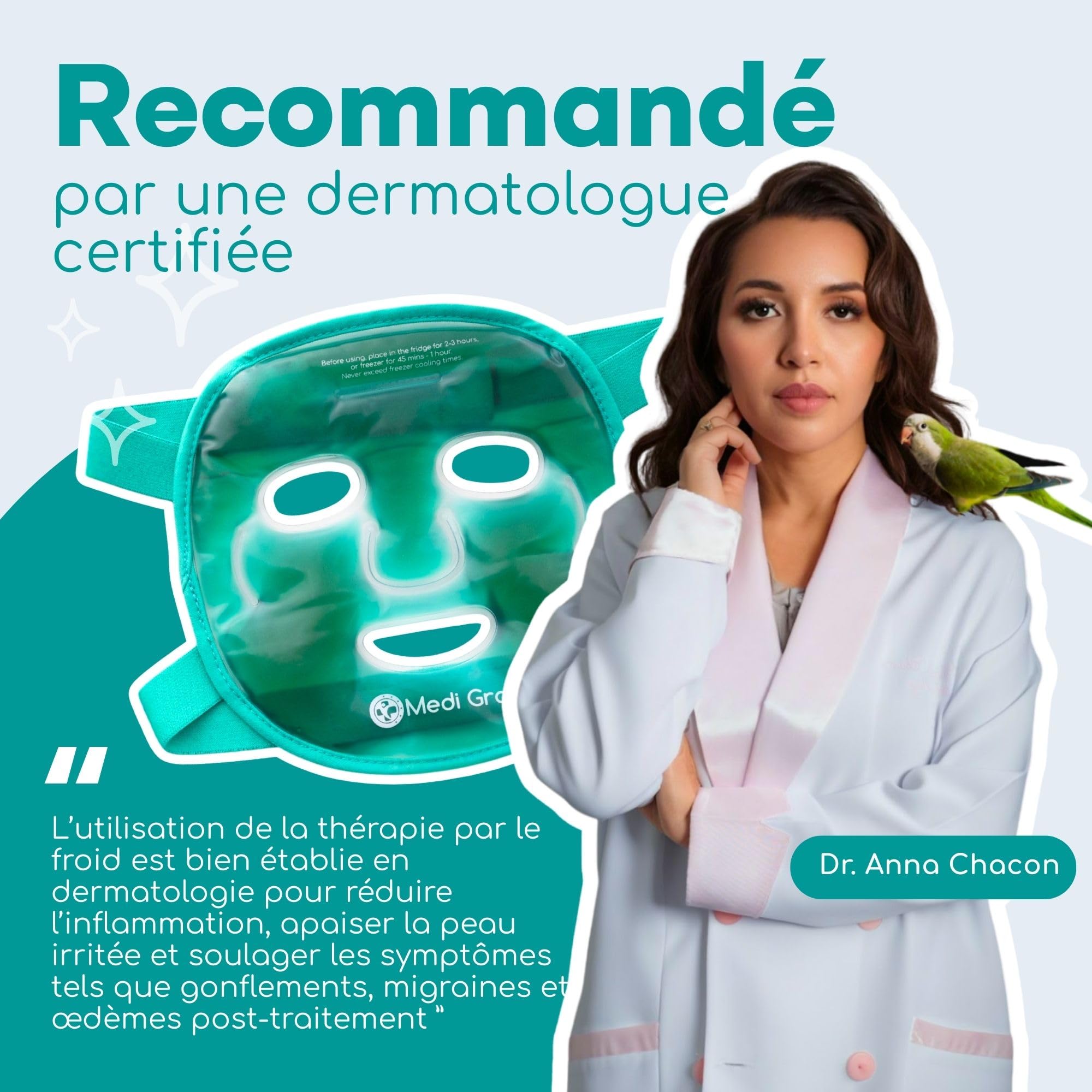 Masque Visage et Masque Anti Cerne Rafraichissant pour le Visage Complet de Medi Grade – Avec Gel Yeux – Pochette refroidissante incluse – Atténue les Poches