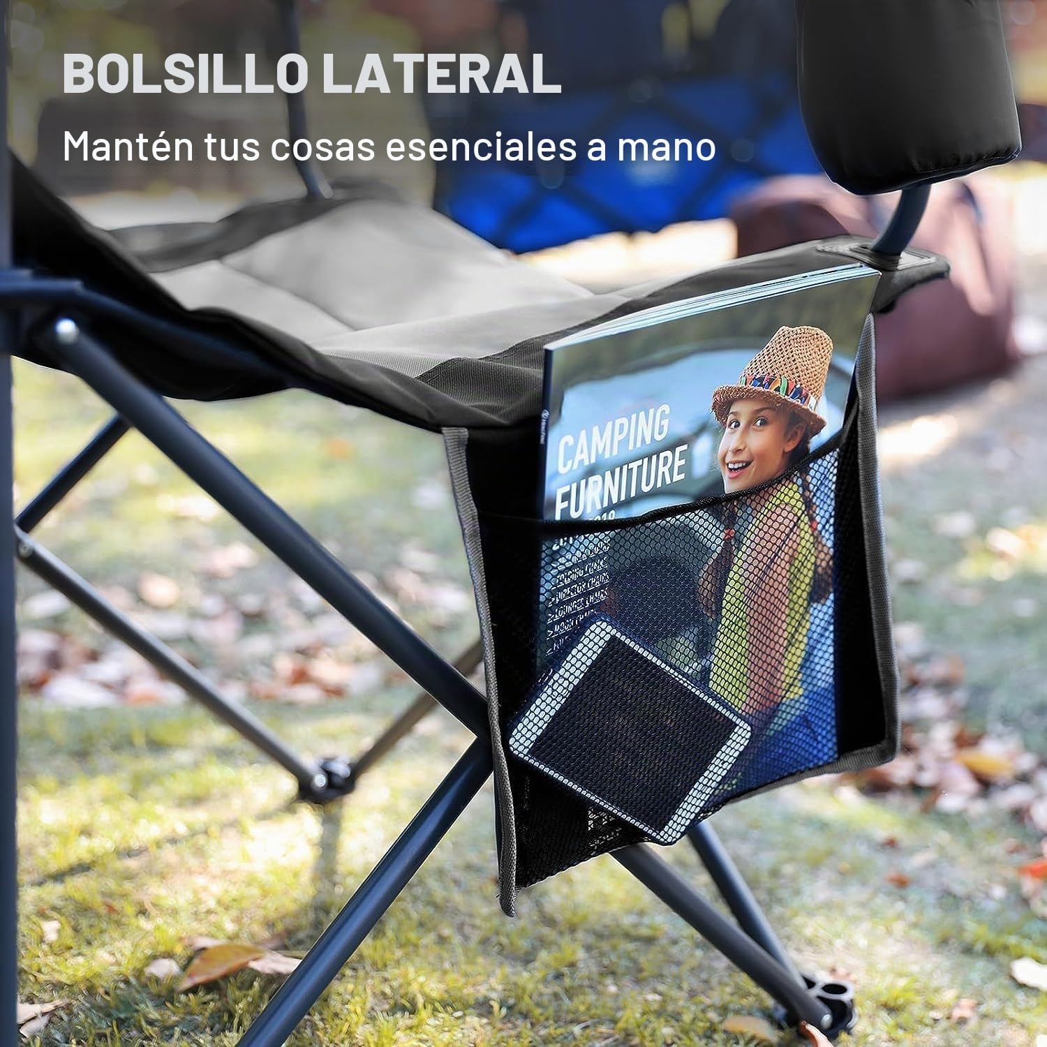 EVER ADVANCED Silla Camping 150kg Alta Silla Plegable Camping Acolchada Resistent Sillas Jardin Respaldo Silla Playa Plegabler Alto con Bolsillo y Portavasos Sillas Terraza Exterior Silla Director