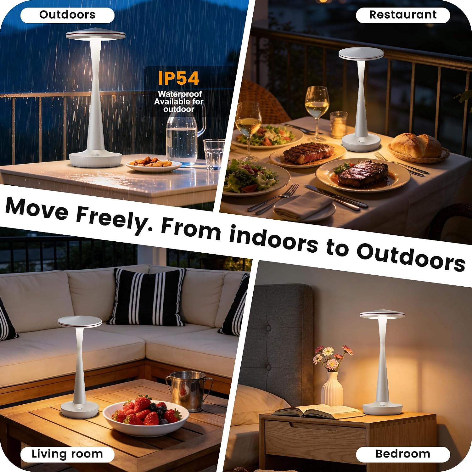 SAKRINGT Rechargeable Cordless Table Lamp, 72Hrs Battery Operated LED Table Light, Portable Touch Dimmable Lamp for Restaurant Patio Dining Outdoor Camping
