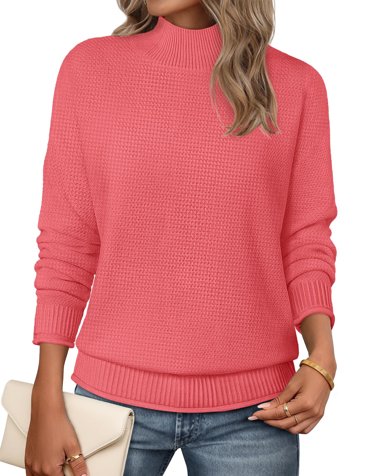 MEROKEETY Womens Turtleneck Long Sleeve Fall Cozy Knit Sweater 2026 Trendy | Loose Pullover, Ribbed Hem, Solid Color, Drop Shoulder, Casual Jumper Top, Cozy Outfits, Fall Fashion, Warm Winter Clothing
