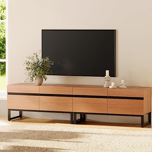 Miniatura 11 de WAMPAT Moderno soporte de TV para televisores de hasta 50 pulgadas, mesa consola central de entretenimiento de TV con gabinete de almacenamiento,