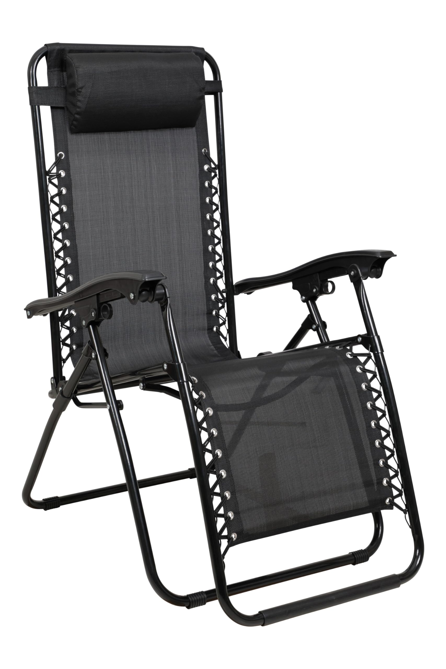 Mountain Warehouse Reclining Camping Chair - Padded Head Cushion Stool -For Summer, Dining, Camping Black