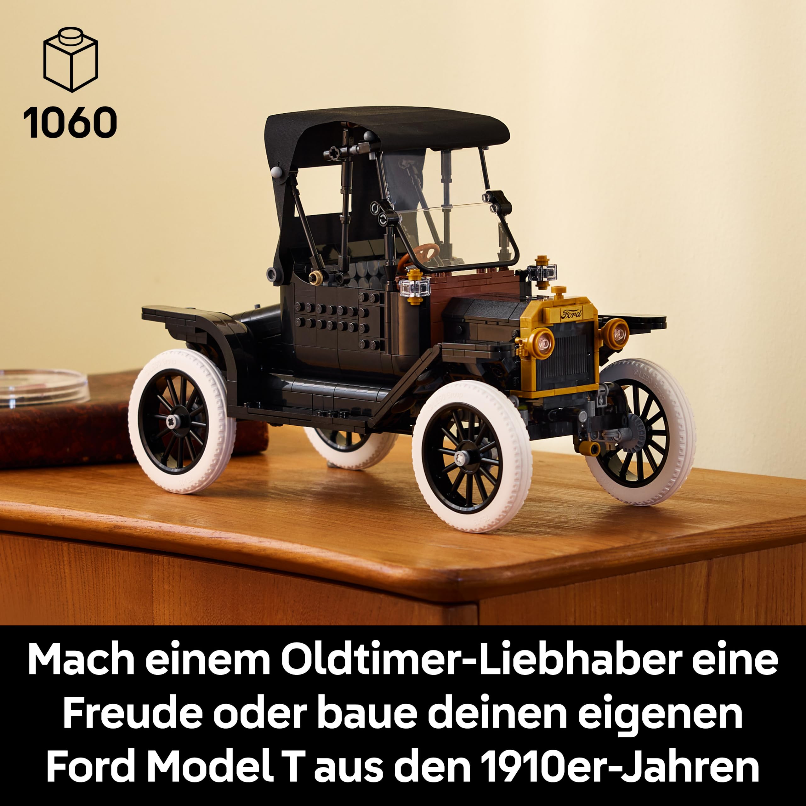 LEGO Icons Ford Model T - Retro Auto Modellbau für Erwachsene - Sammler Ausstellungsset mit Stofffaltdach, hohen Rädern & geteilter Windschutzscheibe - Geschenk für Fans klassischer Fahrzeuge - 11376