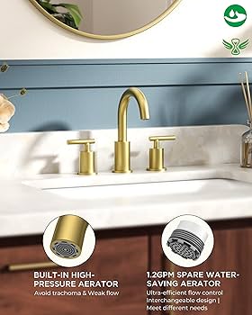 FORIOUS 8 Inch Widespread Brushed Gold Bathroom Faucet 3