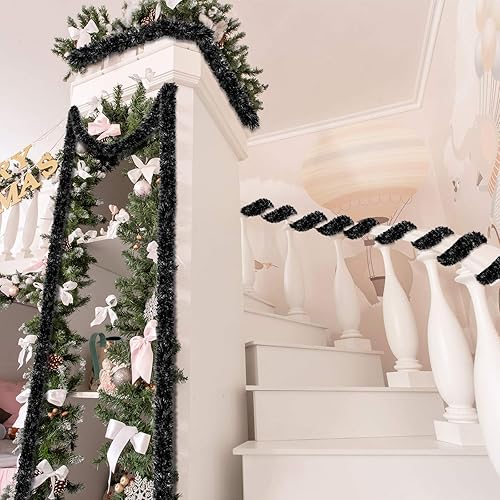 Miniatura 7 de WILLBOND - Guirnalda de oropel de Navidad de 26,2 pies, guirnalda de oropel metálico con purpurina, guirnalda colgante para árbol de Navidad,