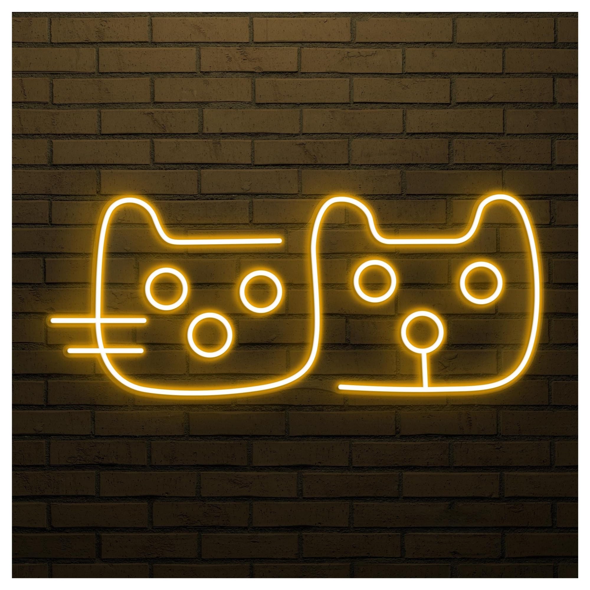 RONGCH Hanging Art Signs Double Cat Neon Sign, Suitable for Cafe Animal Shop Decor with Brightness Adjustable 45cm(Yellow)